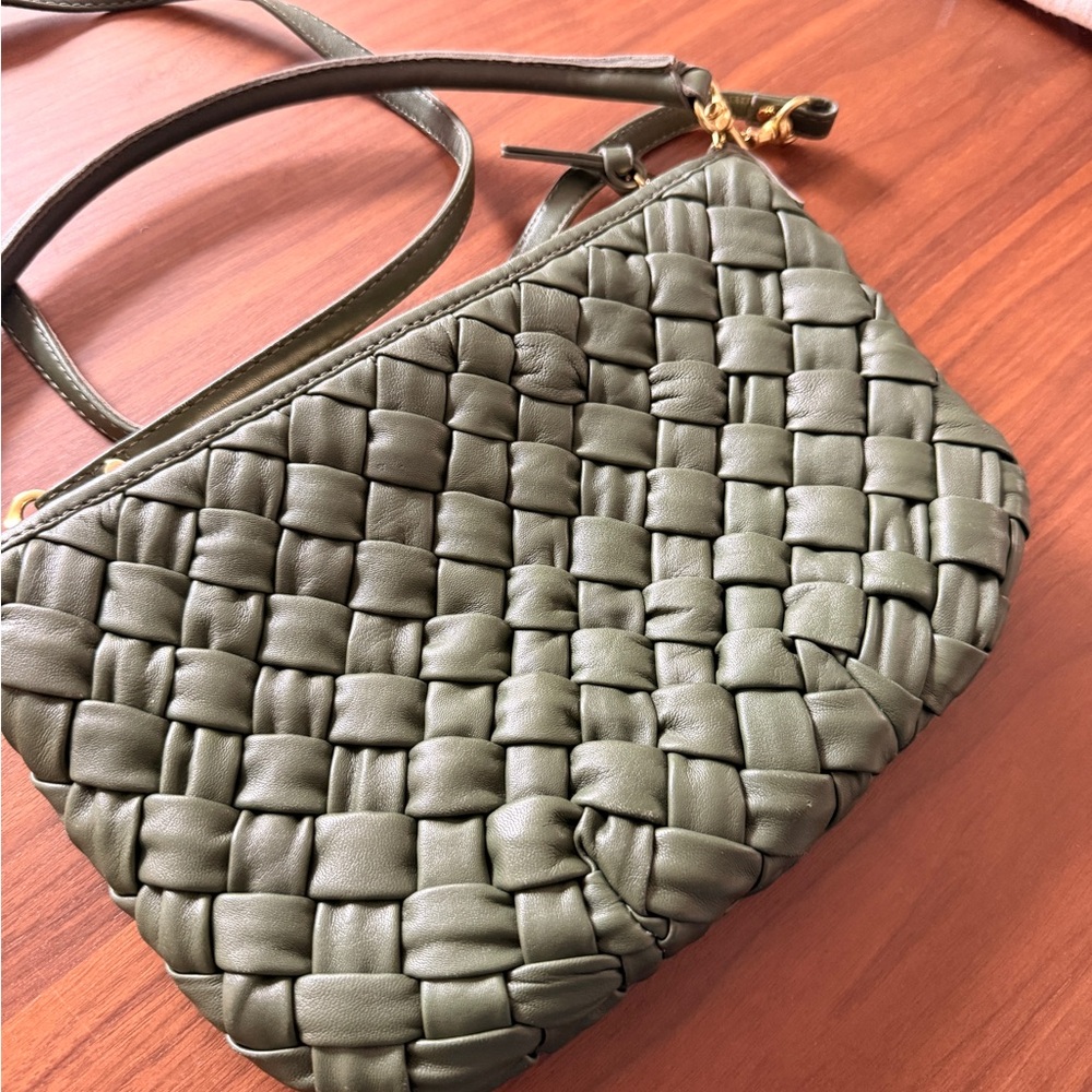 Clare V Army Green Woven Puffy Petite Moyen Messenger - Picture 7 of 13